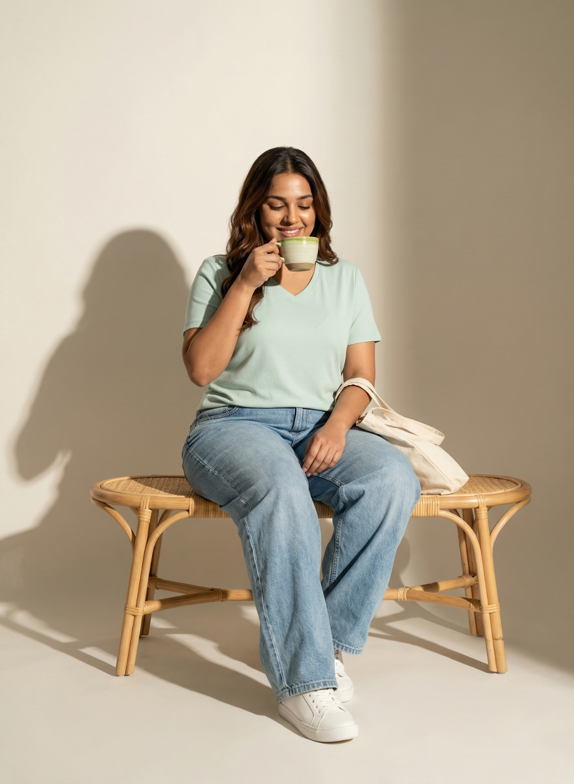 Glossy Green Solid V-Neck T-shirt for Women