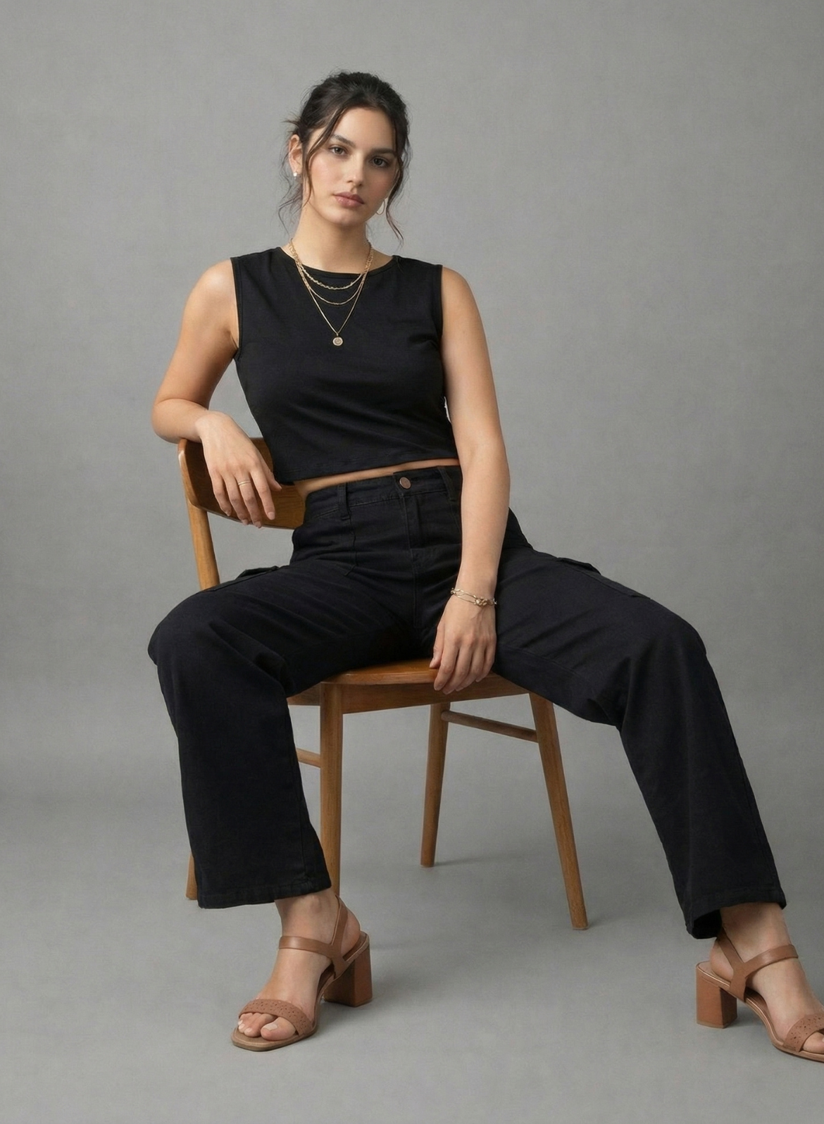 Women's Midnight Black Utility Cargo Jeans