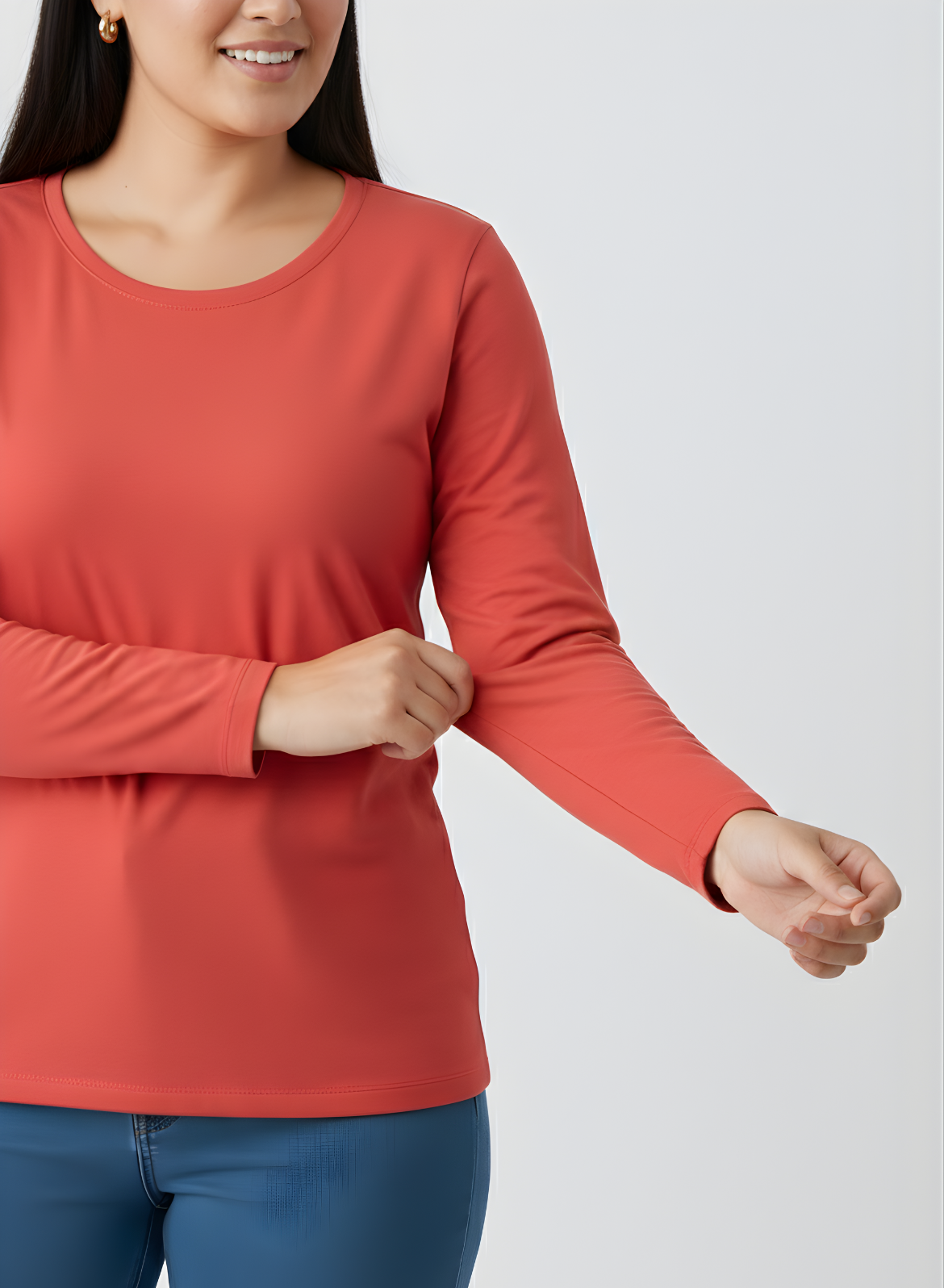 Coral Crush Full Sleeves Solid T-shirt for Women