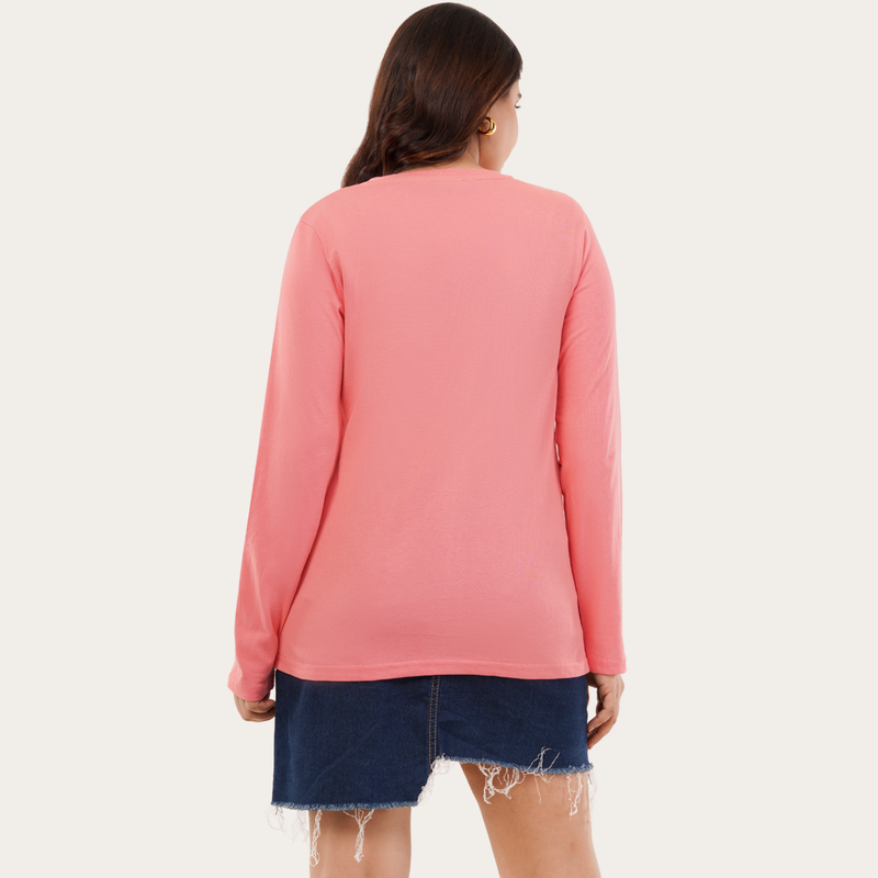 Watermelon Pink Full Sleeves V-Neck T-shirt