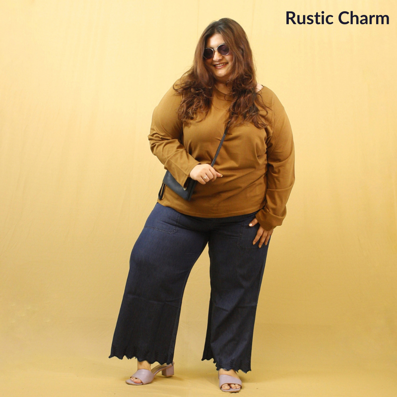 Rustic Charm Full Sleeves Solid T-shirt for Women