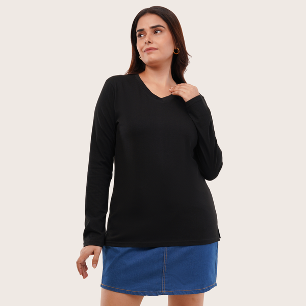 Brazen Black Full Sleeves V-Neck T-shirt