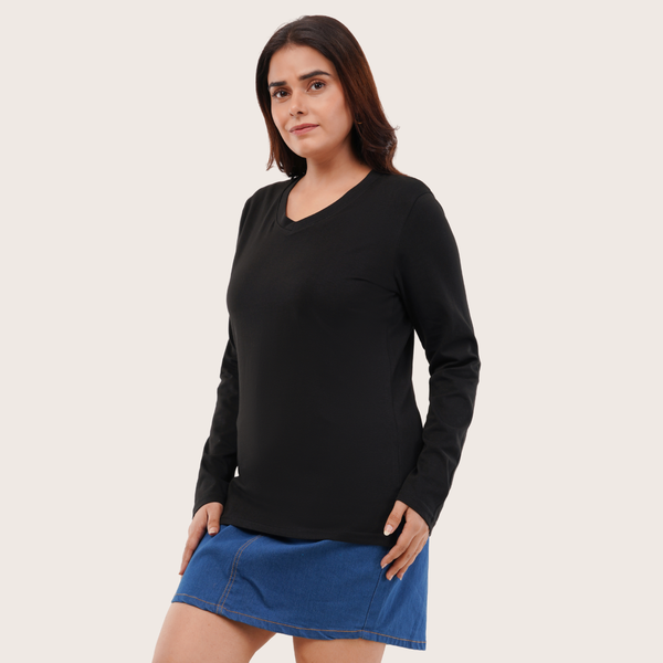 Brazen Black Full Sleeves V-Neck T-shirt