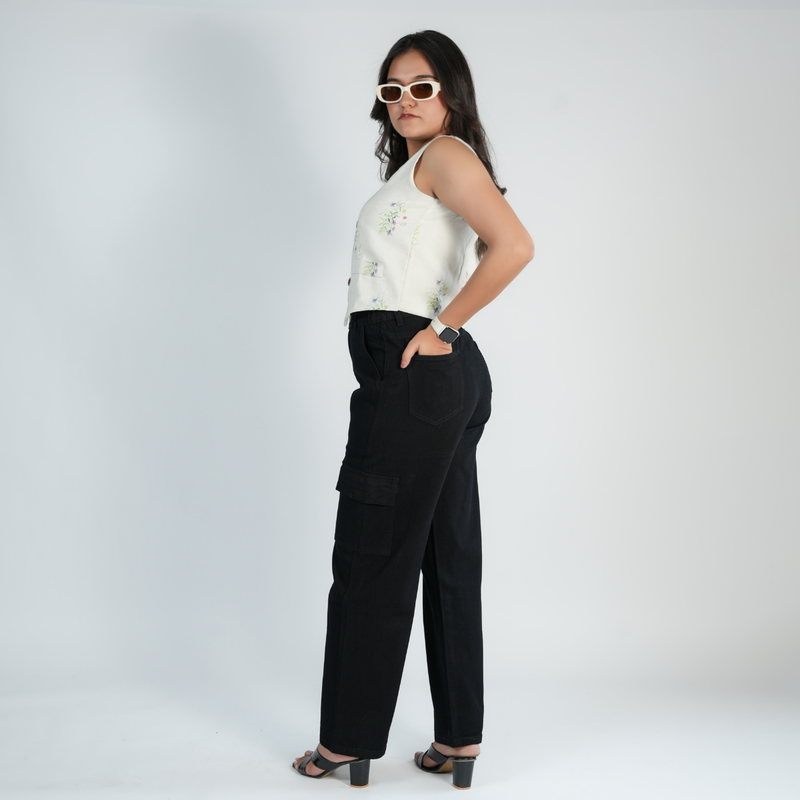 Women's Midnight Black Utility Cargo Jeans
