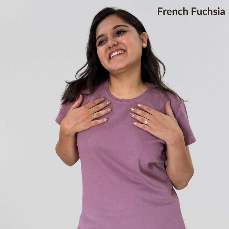 French Fuchsia Relaxed Fit Round Neck T-shirt