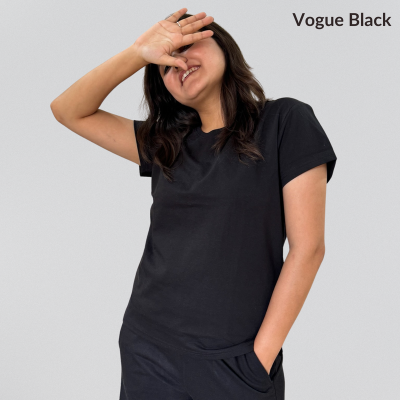 Vogue Black Relaxed Fit Round Neck T-shirt