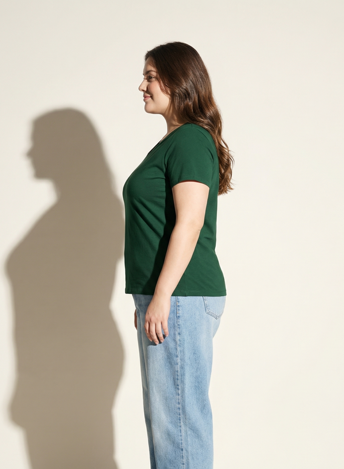 Gritty Green Solid V-Neck T-shirt for Women