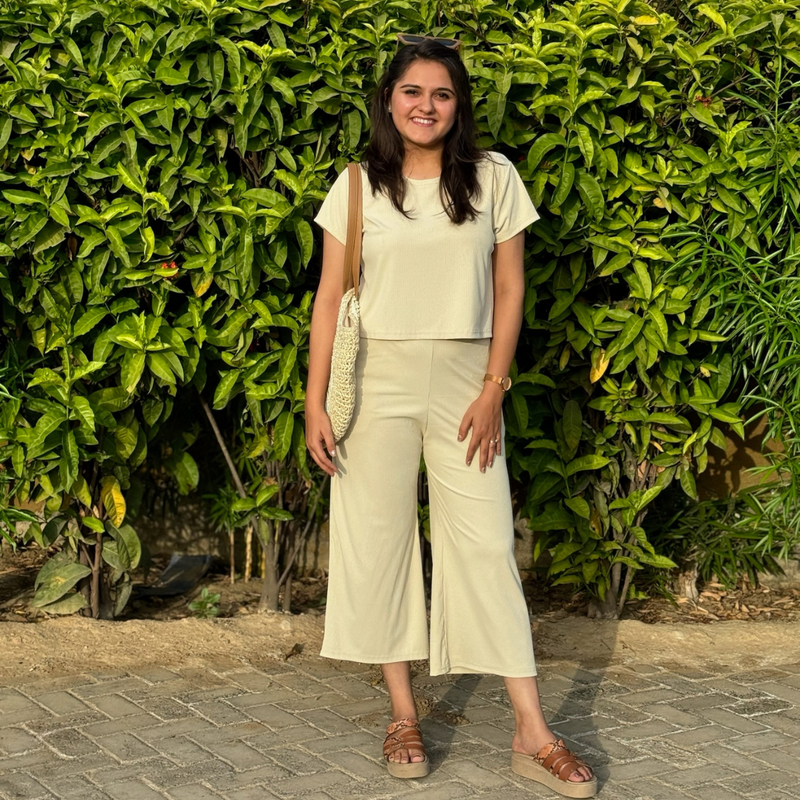 Creamy Ivory Ribbed Culottes Set