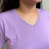 Lavish Lilac Solid V-Neck T-shirt for Women