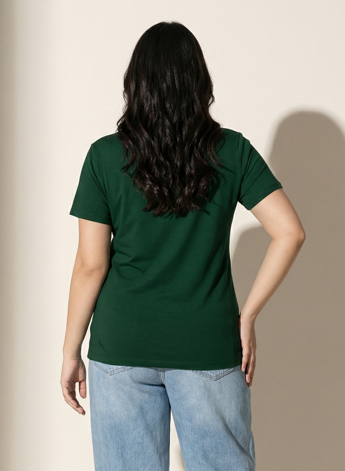 Gritty Green Solid V-Neck T-shirt for Women