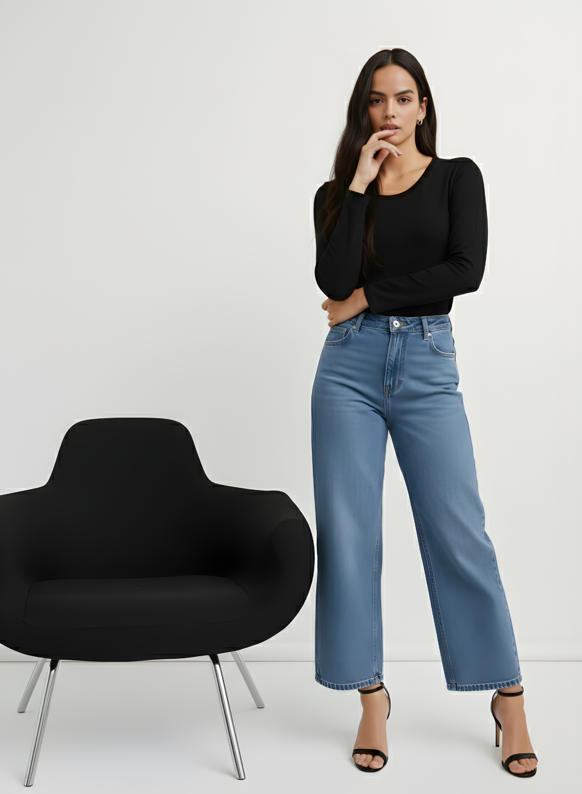 Brazen Black Full Sleeves Solid T-shirt for Women