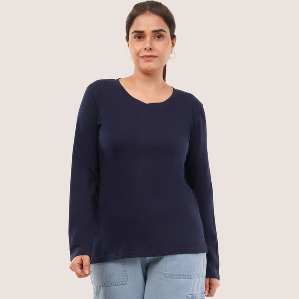 Ballsy Blue Full Sleeves V-Neck T-shirt