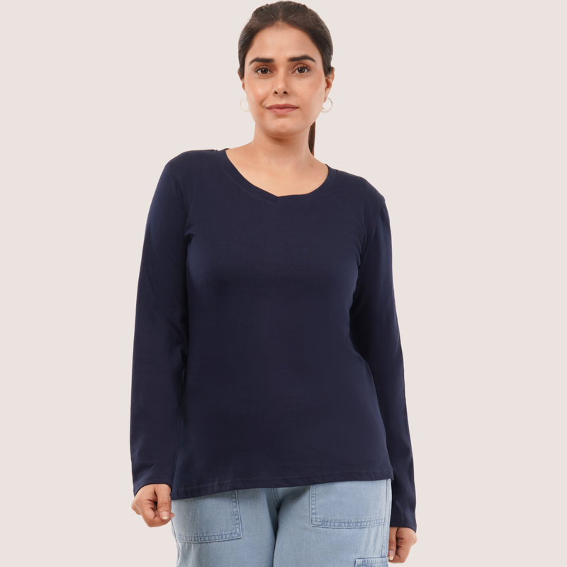 Ballsy Blue Full Sleeves V-Neck T-shirt