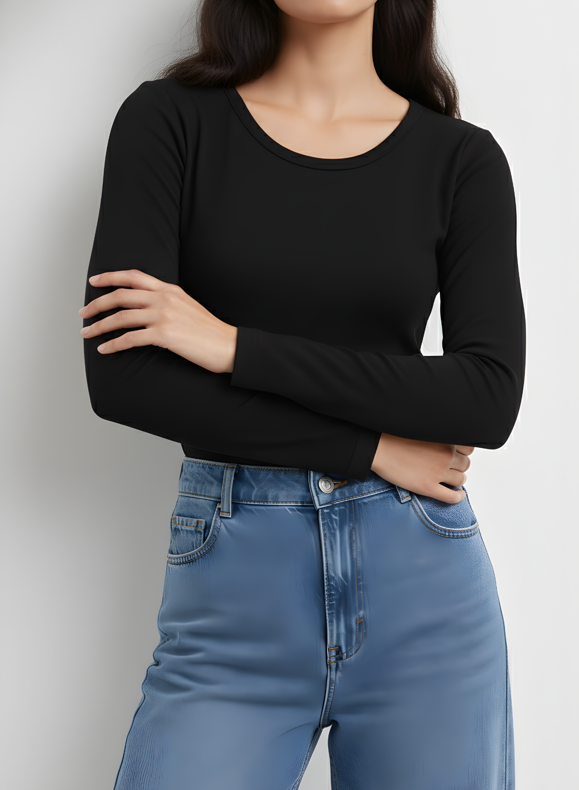 Brazen Black Full Sleeves Solid T-shirt for Women
