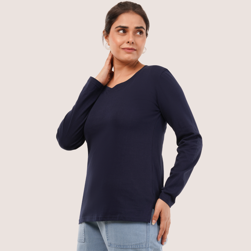 Ballsy Blue Full Sleeves V-Neck T-shirt