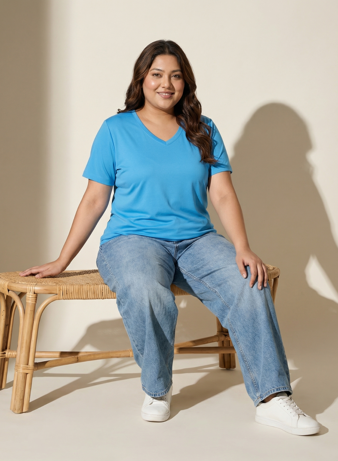 Trendy Turquoise Solid V-Neck T-shirt for Women