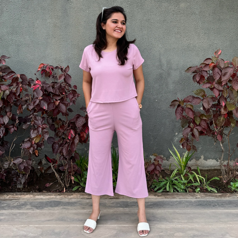 Serene Blush Ribbed Culottes Set