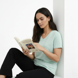 Glossy Green Solid V-Neck T-shirt for Women