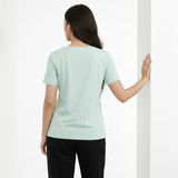 Glossy Green Solid V-Neck T-shirt for Women