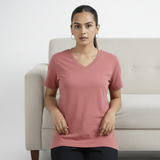 Pretty Pink Solid V-Neck T-shirt for Women