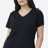 Brazen Black Solid V-Neck T-shirt for Women