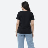 Brazen Black Solid V-Neck T-shirt for Women