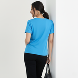 Trendy Turquoise Solid V-Neck T-shirt for Women