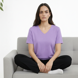 Lavish Lilac Solid V-Neck T-shirt for Women