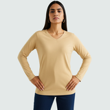 Biscotti Beige Full Sleeves V-Neck T-shirt