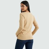 Biscotti Beige Full Sleeves V-Neck T-shirt
