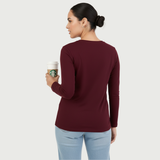 Burning Burgundy Full Sleeves Solid T-shirt for Women