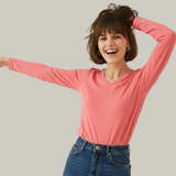 Watermelon Pink Full Sleeves V-Neck T-shirt