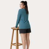 Peacock Teal Full Sleeves Solid T-shirt for Women