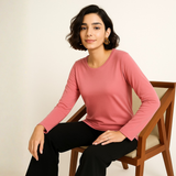 Pretty Pink Full Sleeves Solid T-shirt for Women