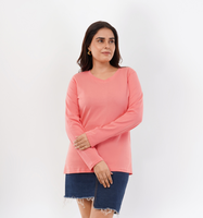 Watermelon Pink Full Sleeves V-Neck T-shirt