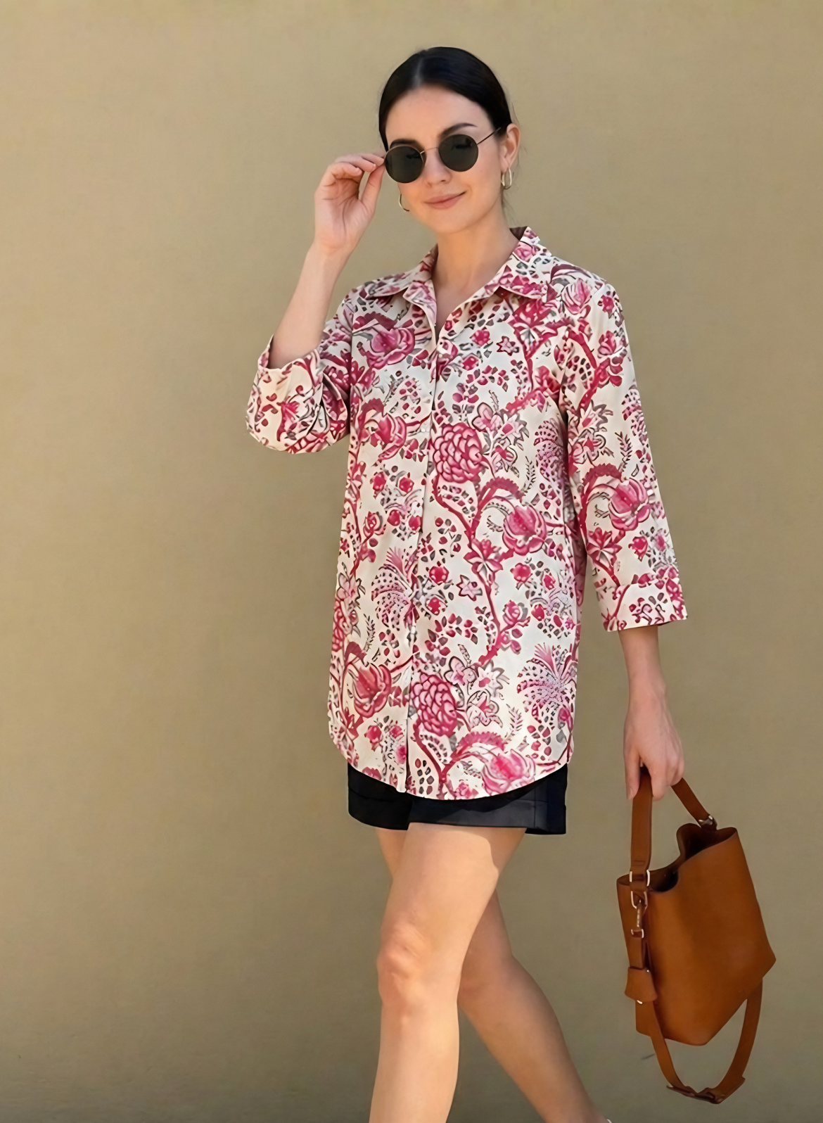 Blush Pink Floral Printed Cotton Shirt