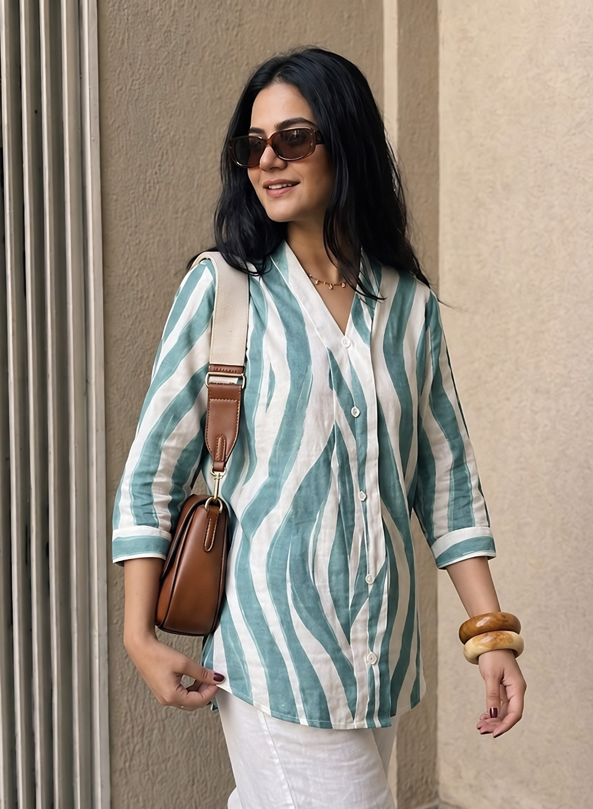 Sage Green Abstract Printed Cotton Shirt