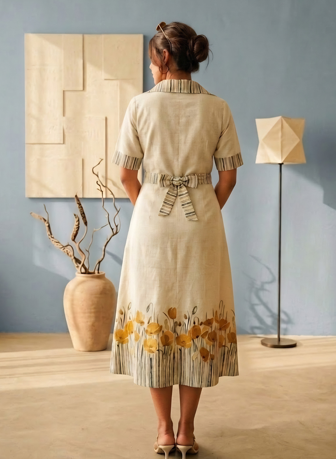 Beige Floral Shirt Dress