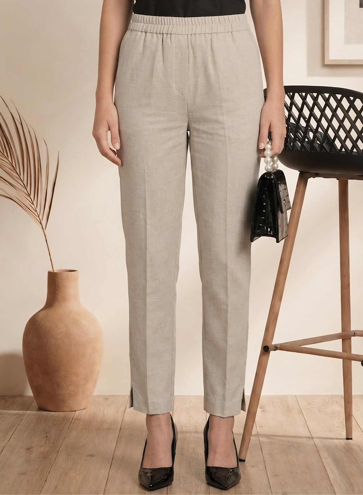 Beige Everyday Cotton Pants for Women