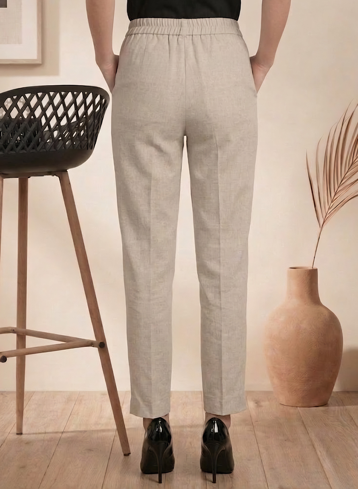 Beige Everyday Cotton Pants for Women
