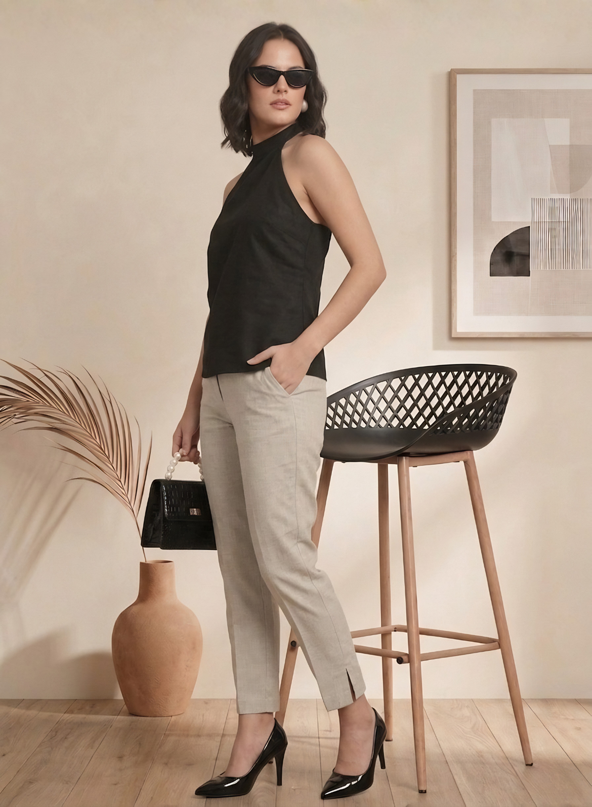 Beige Everyday Cotton Pants for Women