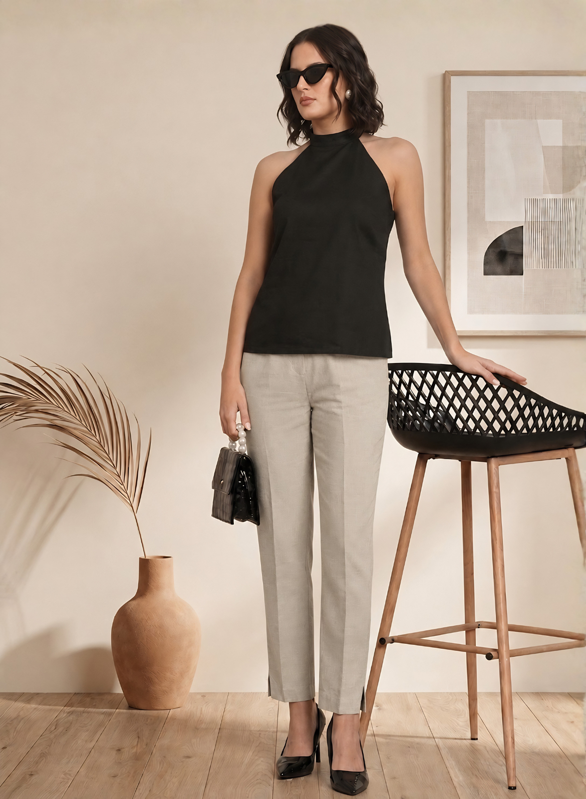 Beige Everyday Cotton Pants for Women