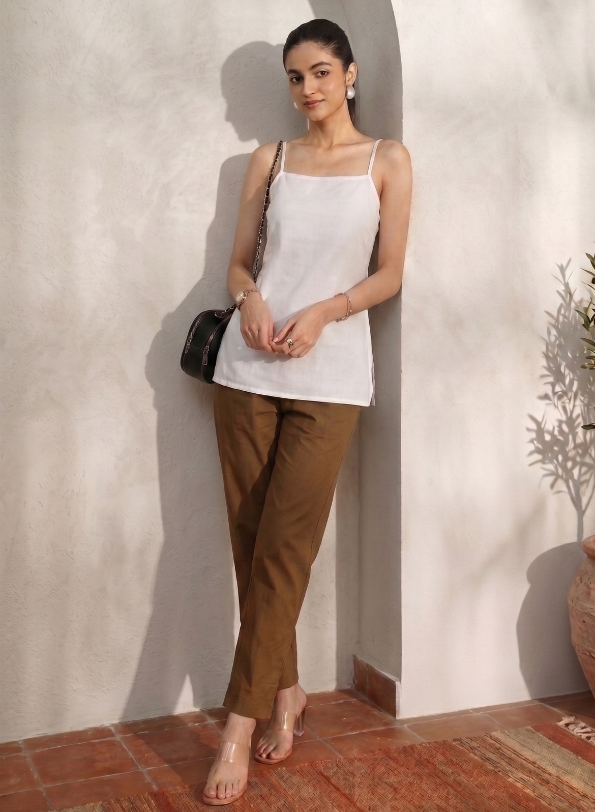 Brown Everyday Cotton Pants for Women