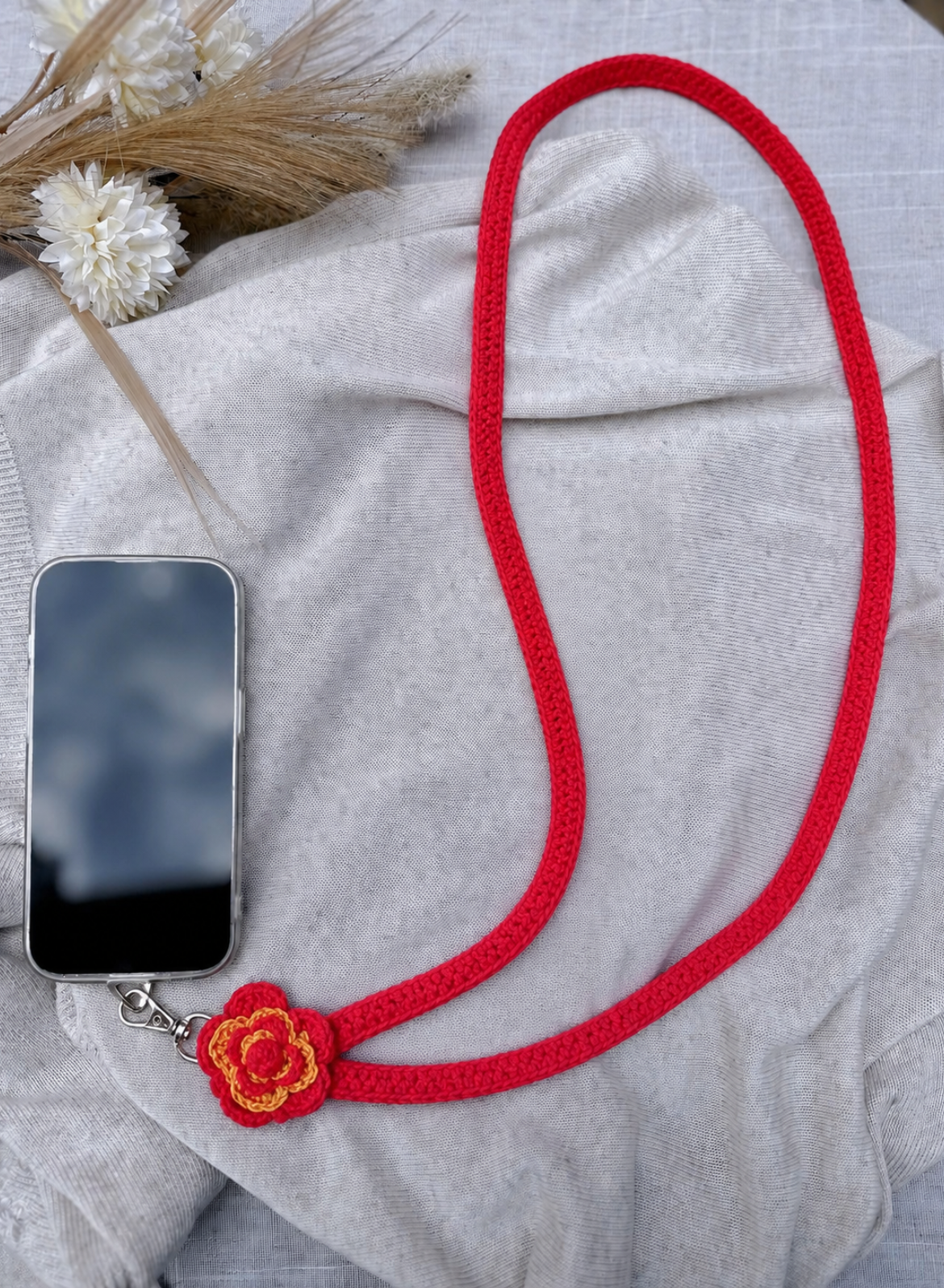 Handmade Crochet Mobile Sling – Scarlet Rose