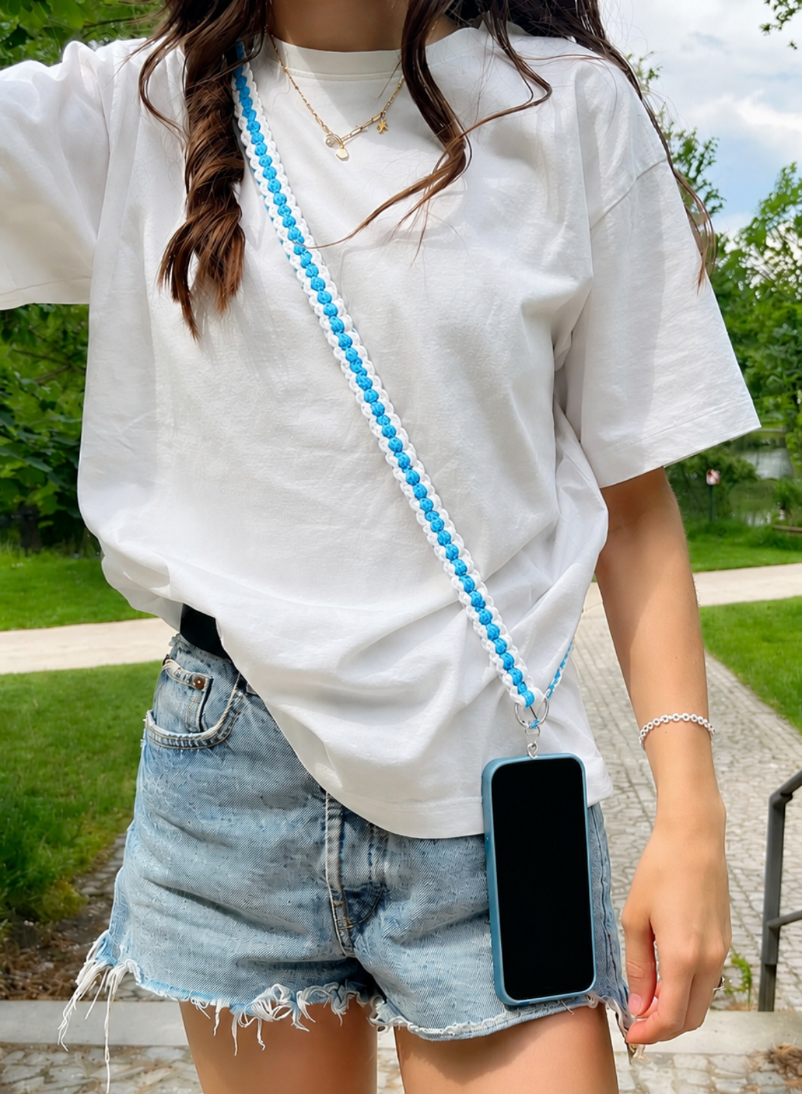 Handmade Crochet Mobile Sling – Sky Blue