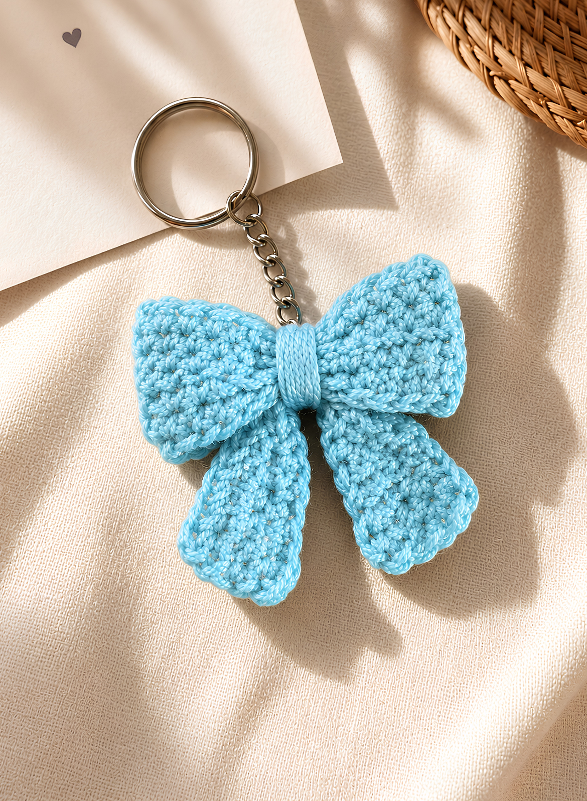 Crochet Bow Keychain – Sky Blue