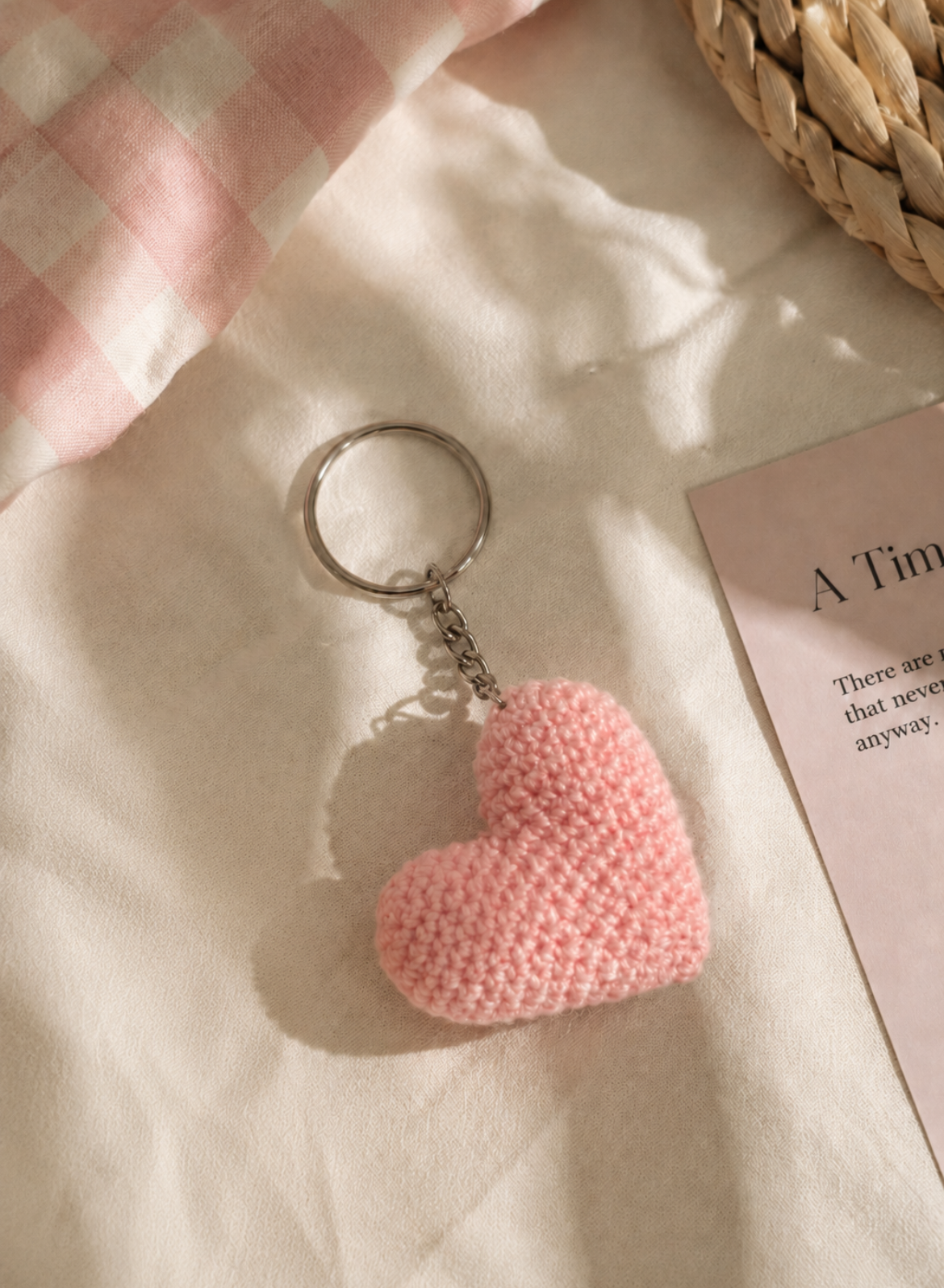 Blush Heart Crochet Keychain