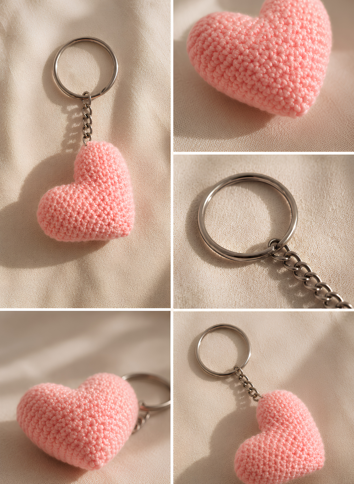 Blush Heart Crochet Keychain