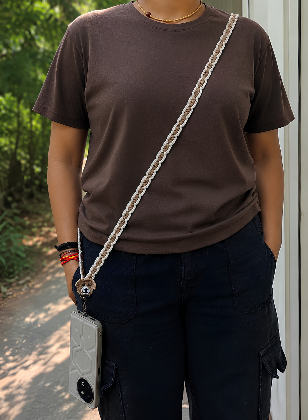 Handmade Crochet Mobile Sling – Pearl Beige