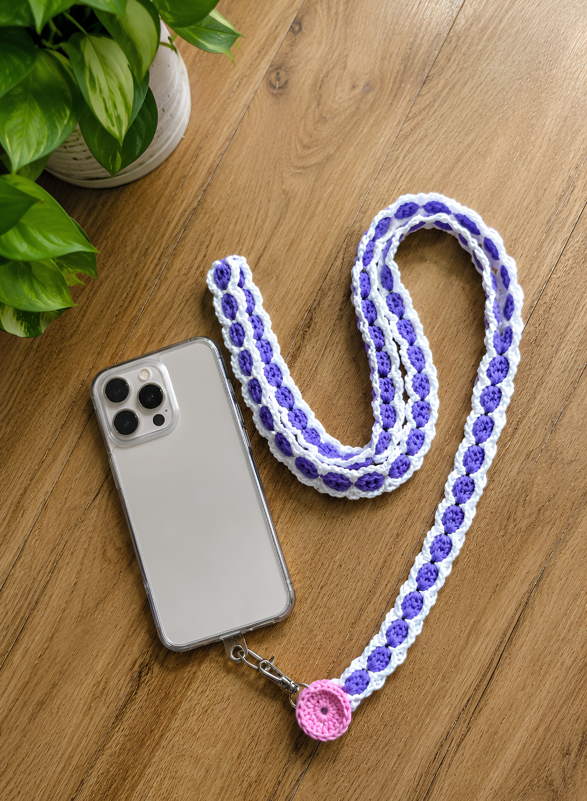 Crochet Phone Sling - Lavender Bloom